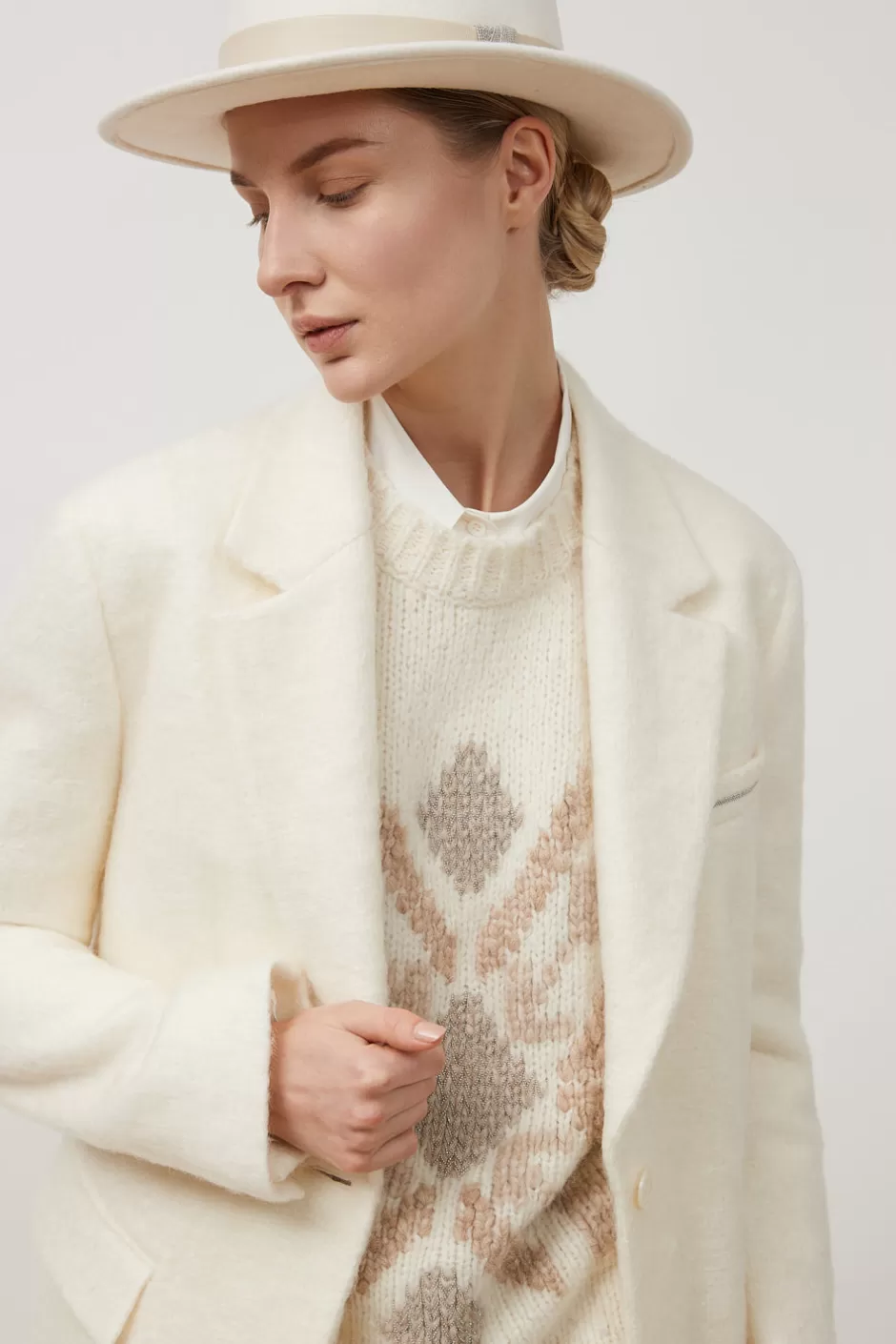 Completi E Set Coordinati | Blazer E Gilet | Peserico Blazer Monopetto In Panno Di Lana E Mohair A Pelo Lungo Bianco naturale