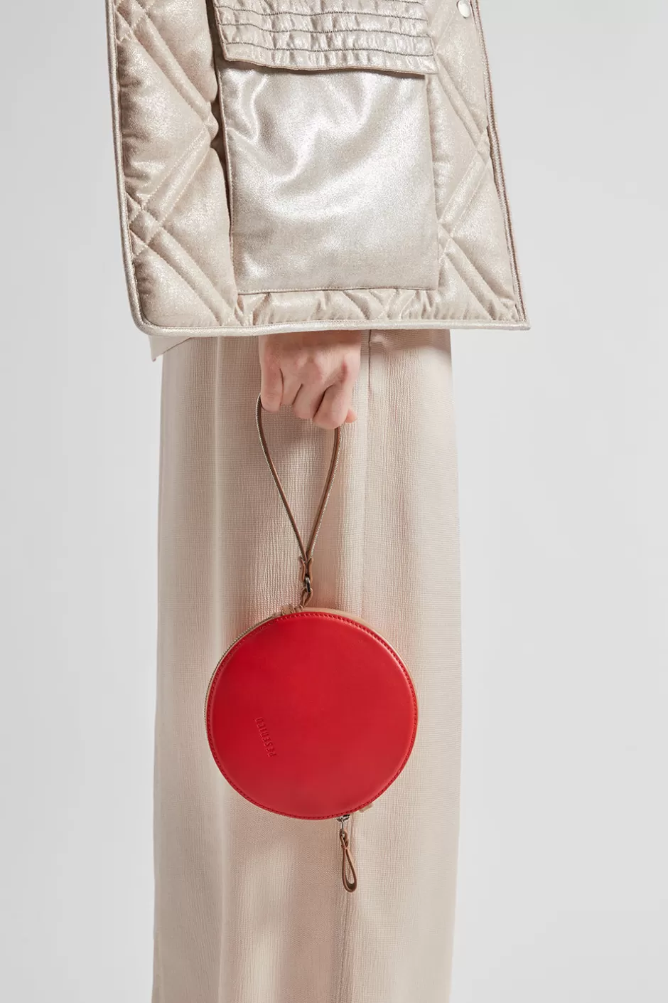 Borse | Accessori | Peserico Borsa Rotonda In Vera Pelle Con Polsiera E Tracolla Rosso foliage