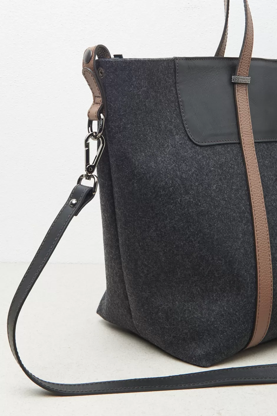Accessori | Borse | Peserico Borsa Shopping In Feltro, Vera Pelle E Punto Luce Grafite