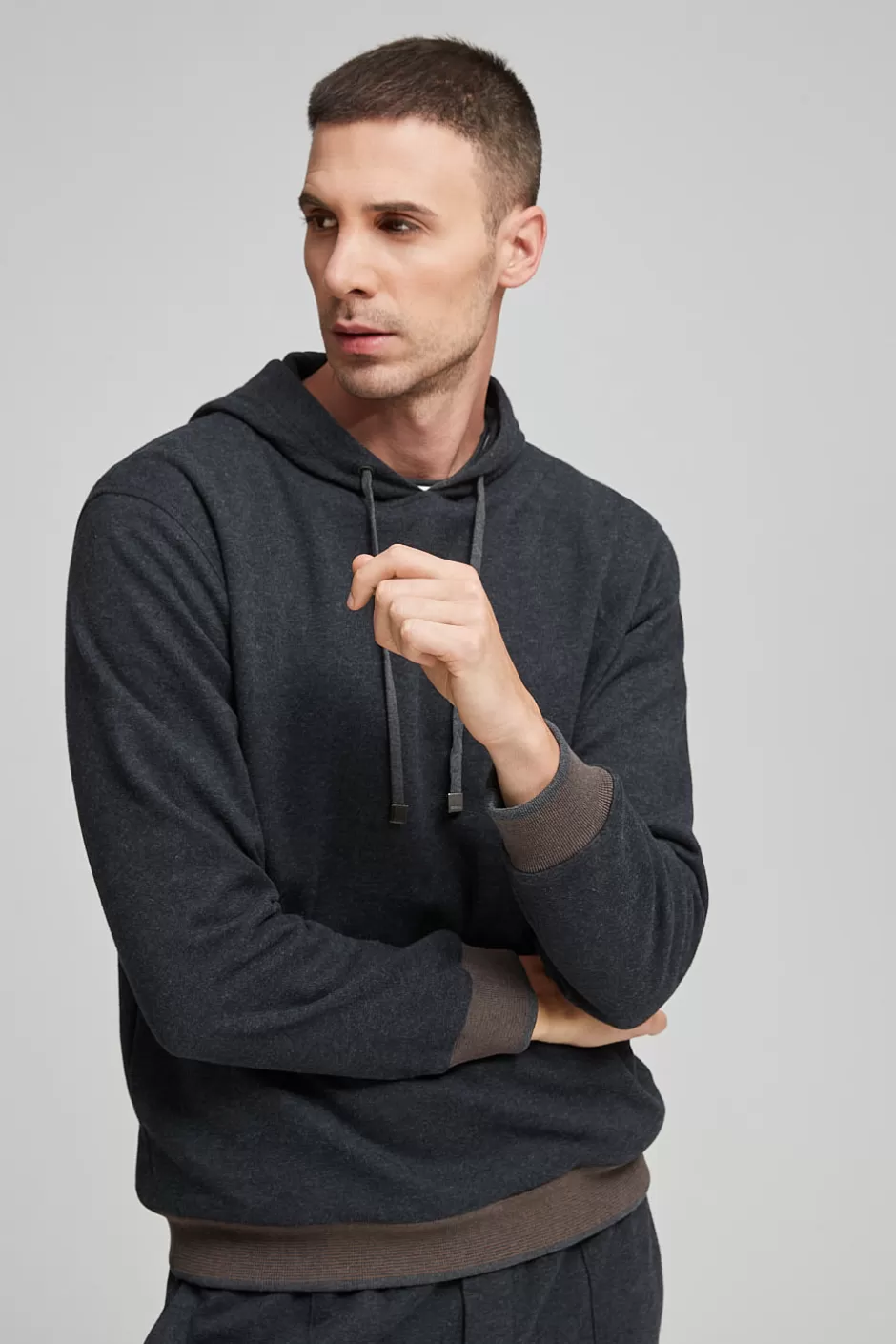 Felpe | Peserico Felpa In Misto Cotone Con Dettagli Tricot Grafite