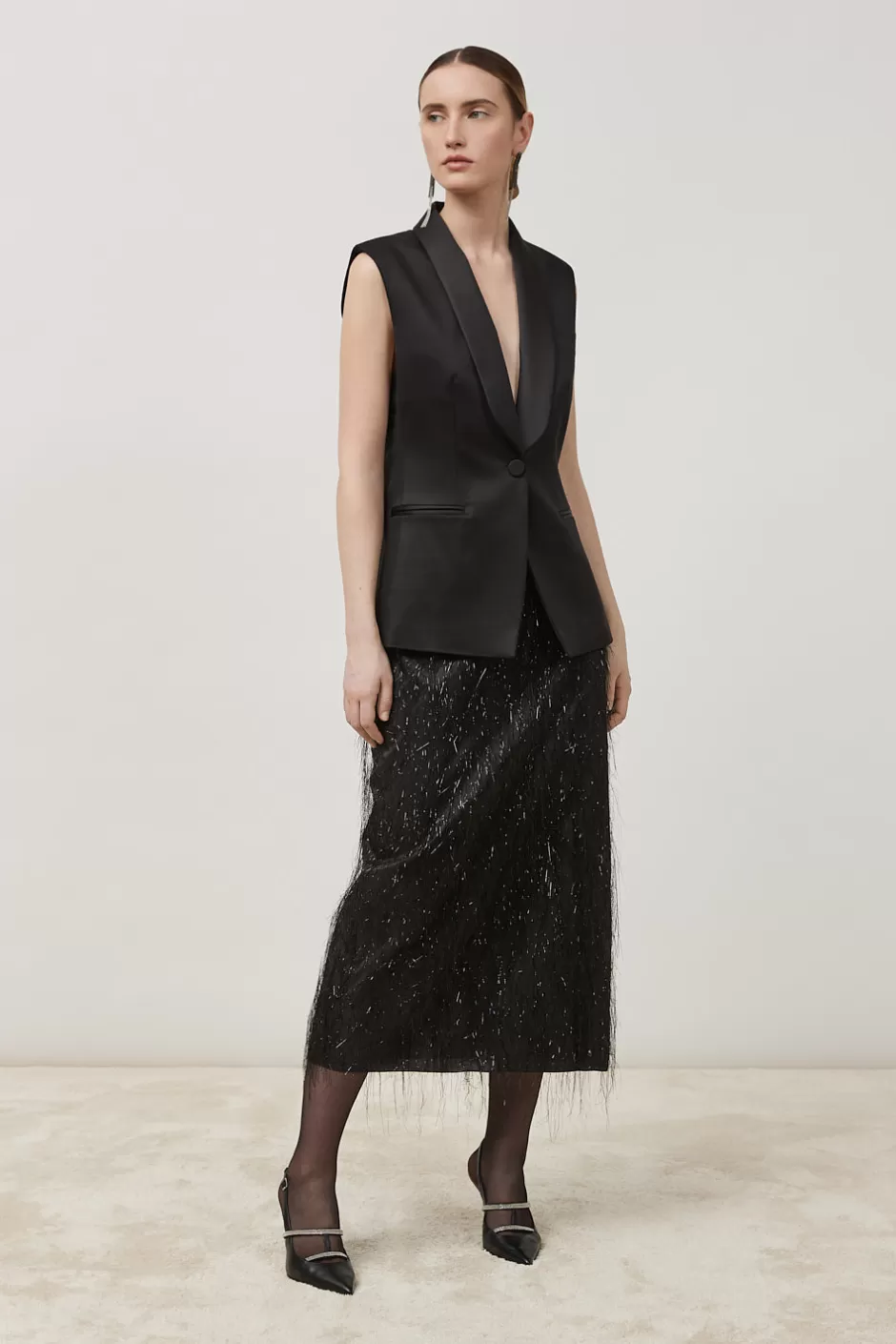 Blazer E Gilet | Peserico Gilet Monopetto In Twill Di Viscosa E Lana Con Dettagli In Raso Nero