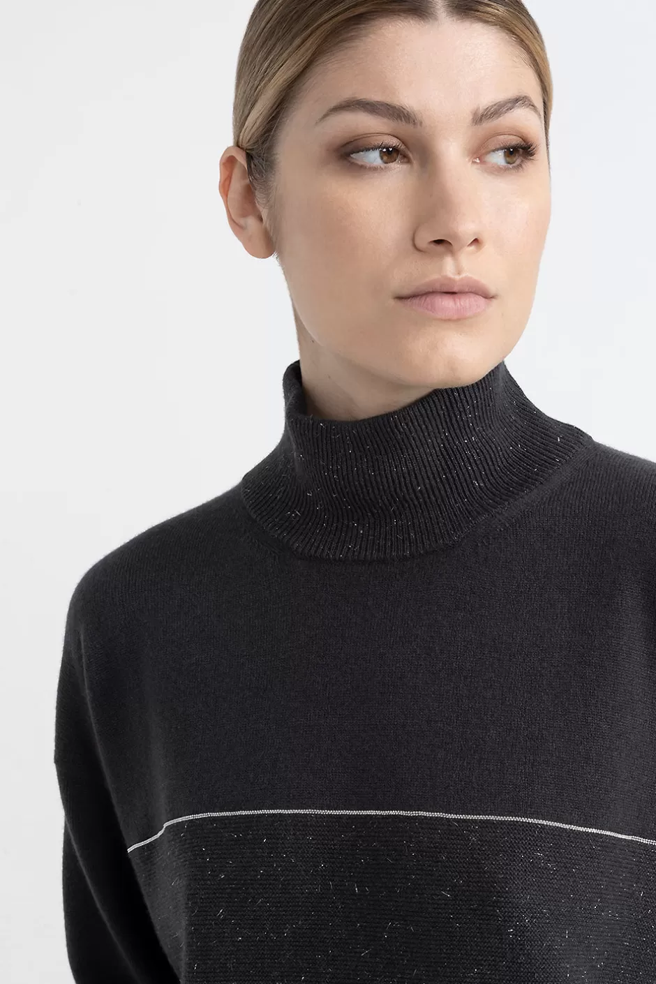 Maglieria | Peserico Maglia Con Collo A Lupetto In Lana, Seta Cashmere Con Lurex Grafite