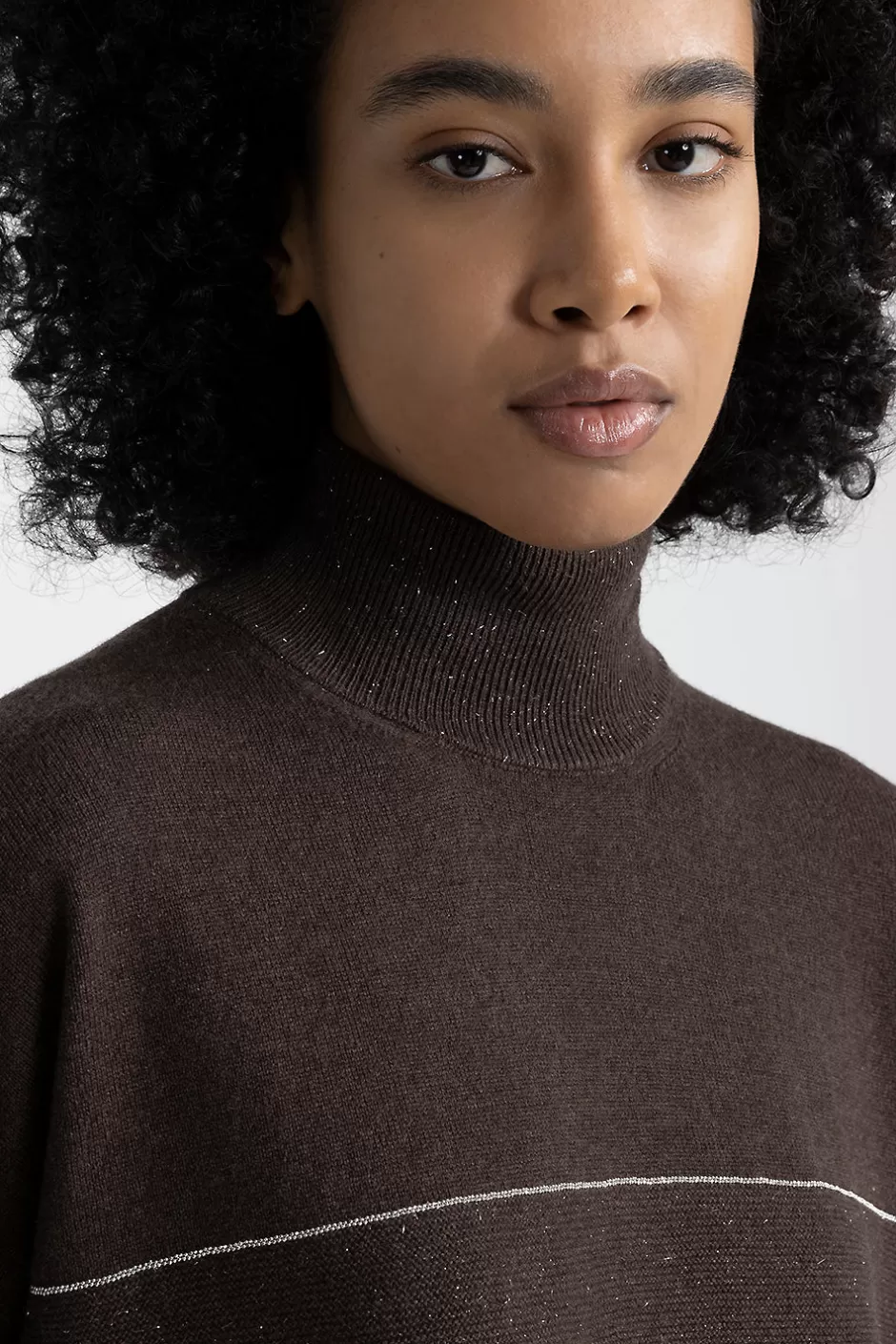 Maglieria | Peserico Maglia Con Collo A Lupetto In Lana, Seta Cashmere Con Lurex Noce