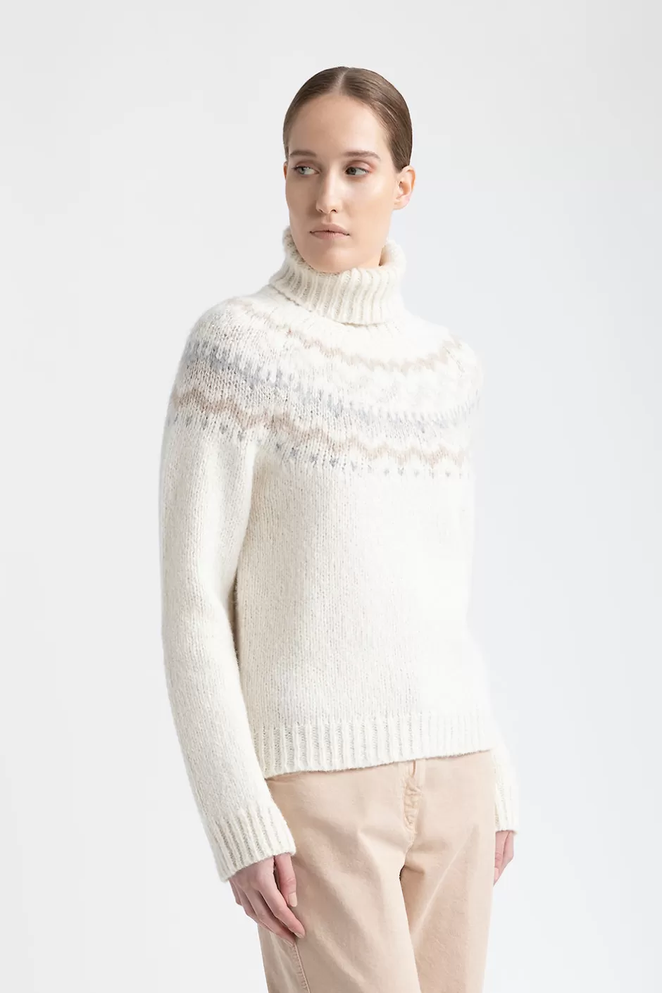 Maglieria | Peserico Maglia Con Motivo Nordico In Alpaca E Lana Con Paillettes Bianco