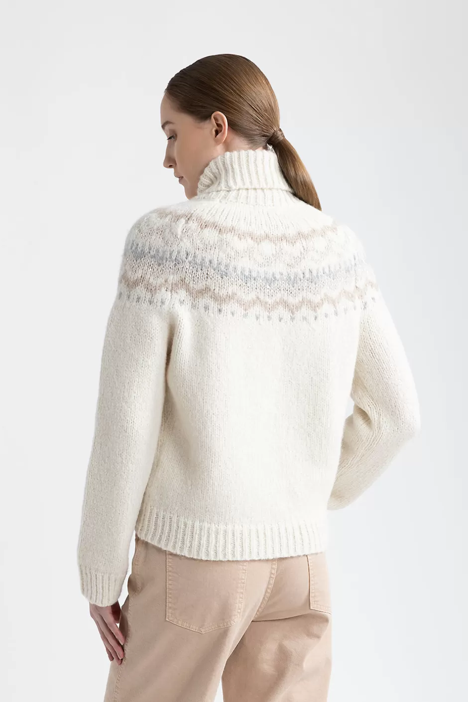 Maglieria | Peserico Maglia Con Motivo Nordico In Alpaca E Lana Con Paillettes Bianco
