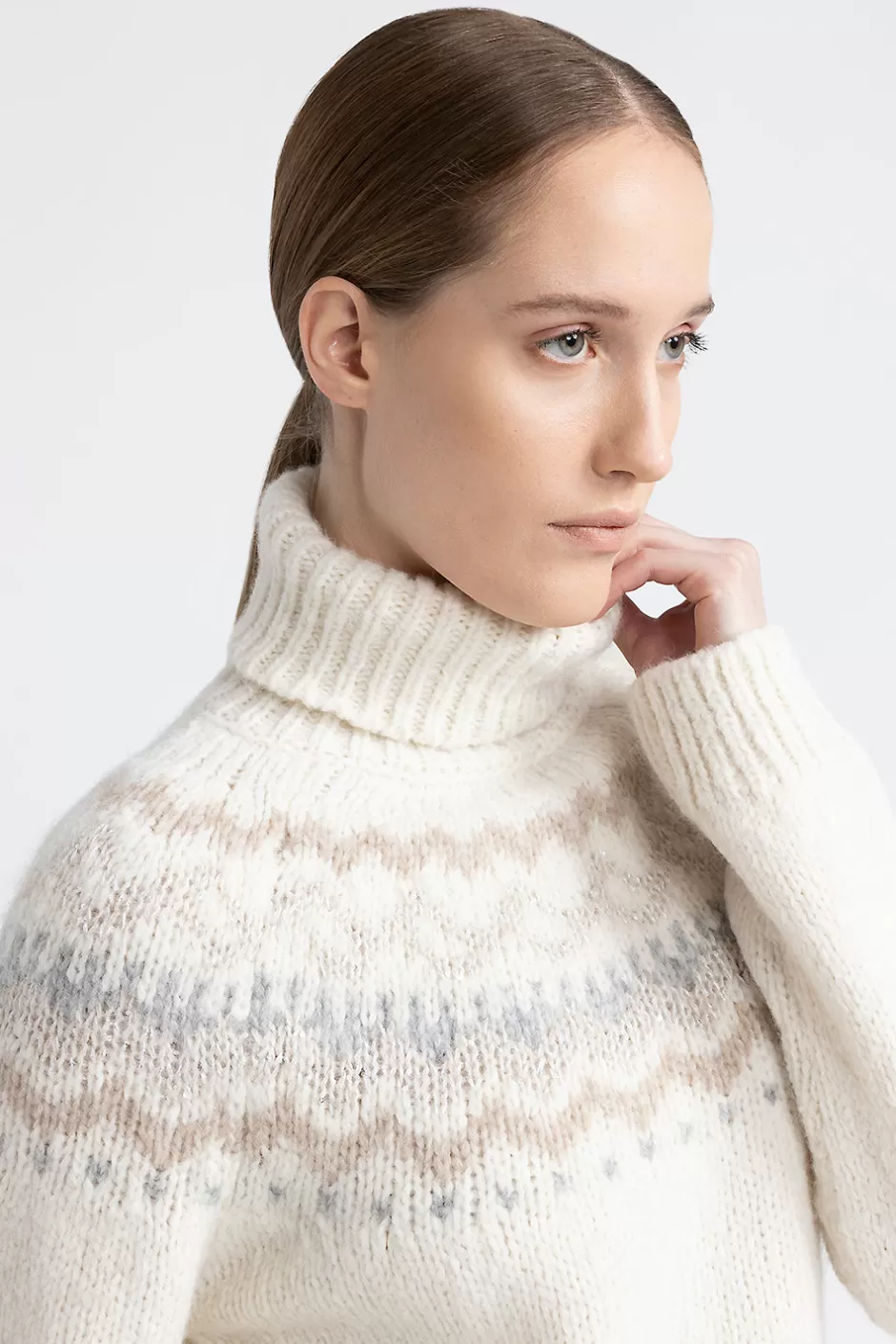 Maglieria | Peserico Maglia Con Motivo Nordico In Alpaca E Lana Con Paillettes Bianco