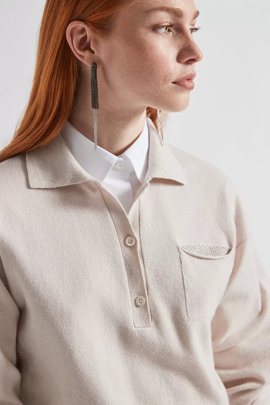 Maglieria | Peserico Maglia Con Scollo A Polo In Lana Seta E Cashmere Beige perla