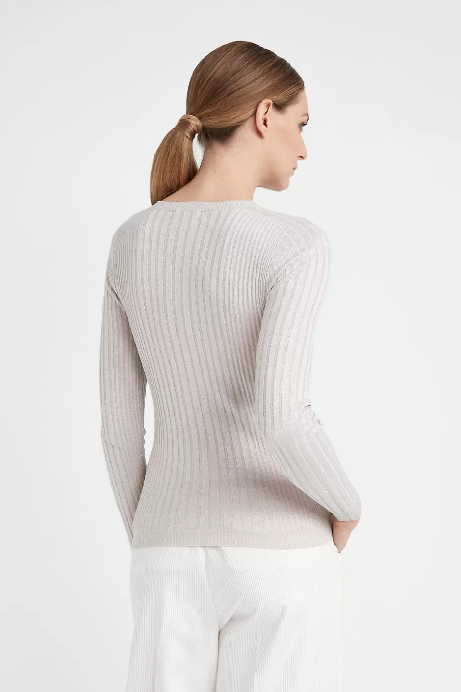 Maglieria | Peserico Maglia Girocollo A Coste In Filato Di Viscosa E Lurex Orzo