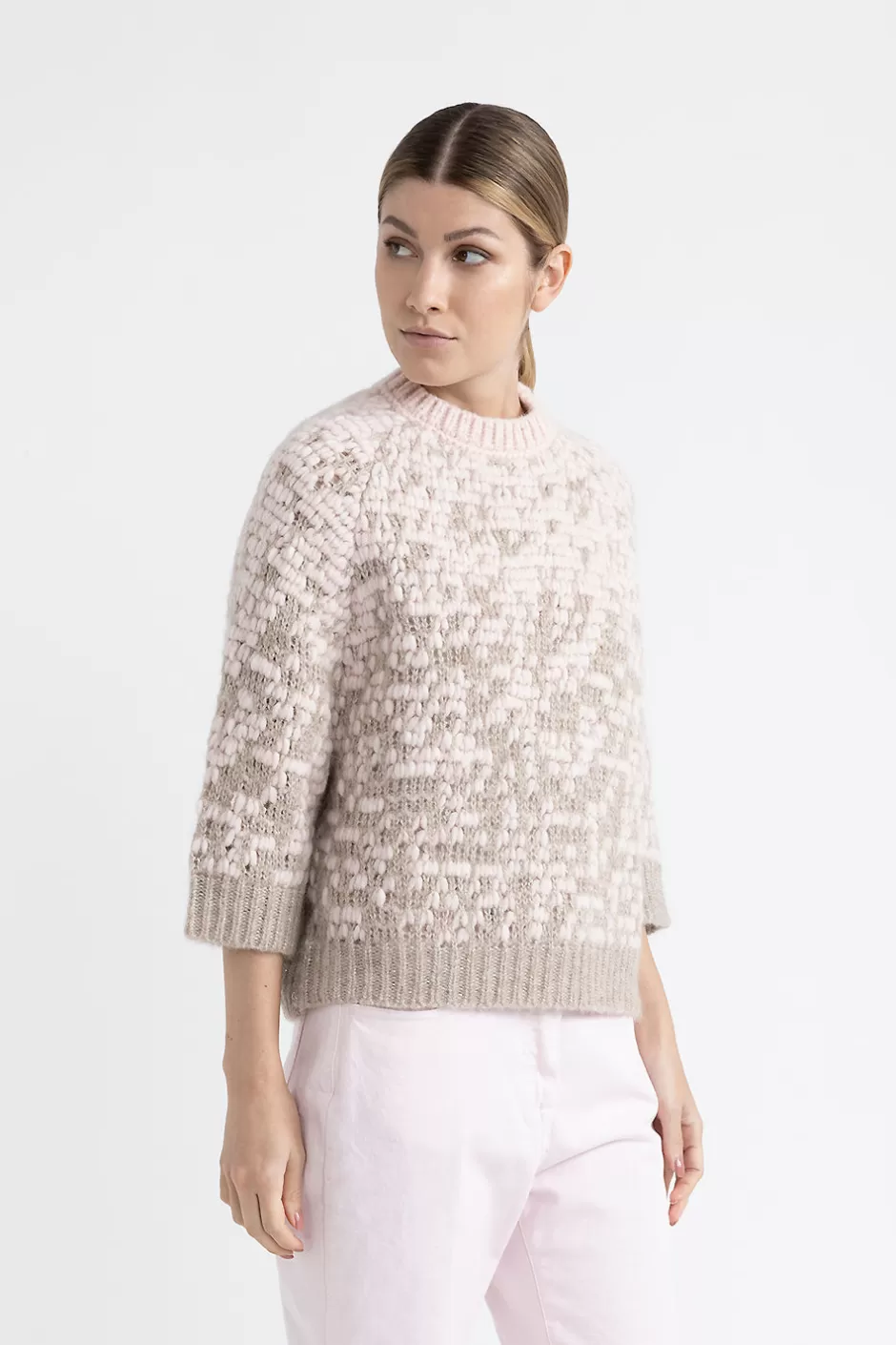 Maglieria | Peserico Maglia Jacquardin Lana E Baby Alpaca Suri Con Dettagli Lurex Albeggio