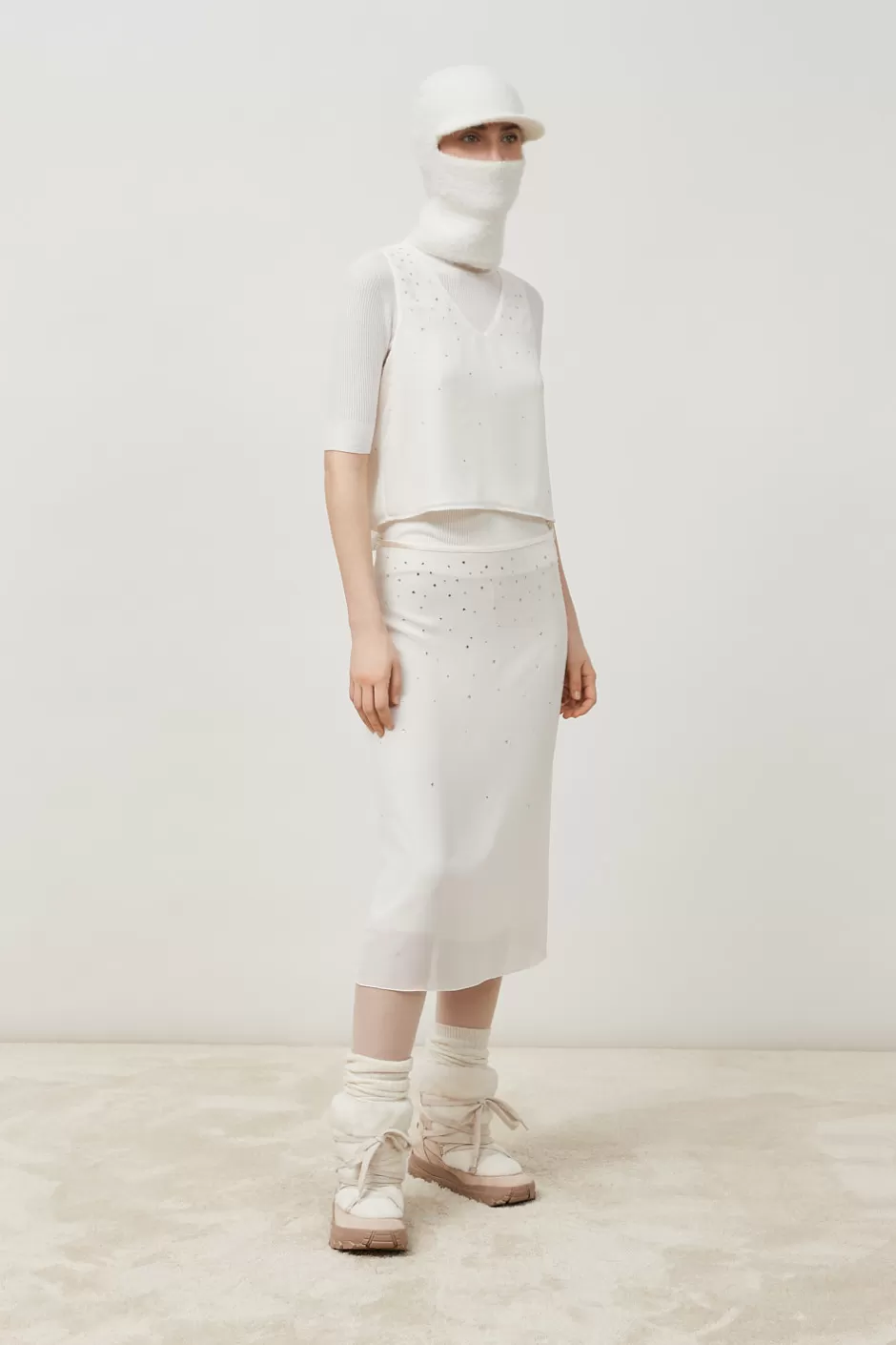 Maglieria | Peserico Maglia Maniche Corte A Coste In Pura Lana Vergine Bianco