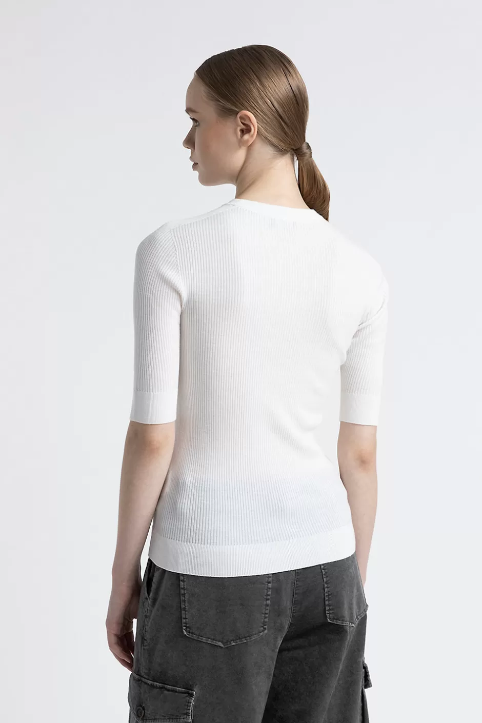 Maglieria | Peserico Maglia Maniche Corte A Coste In Pura Lana Vergine Bianco