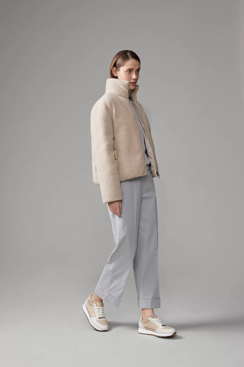 Pantaloni | Peserico Pantalone A Palazzo In Gabardina Di Cotone, Seta E Tencel Granito