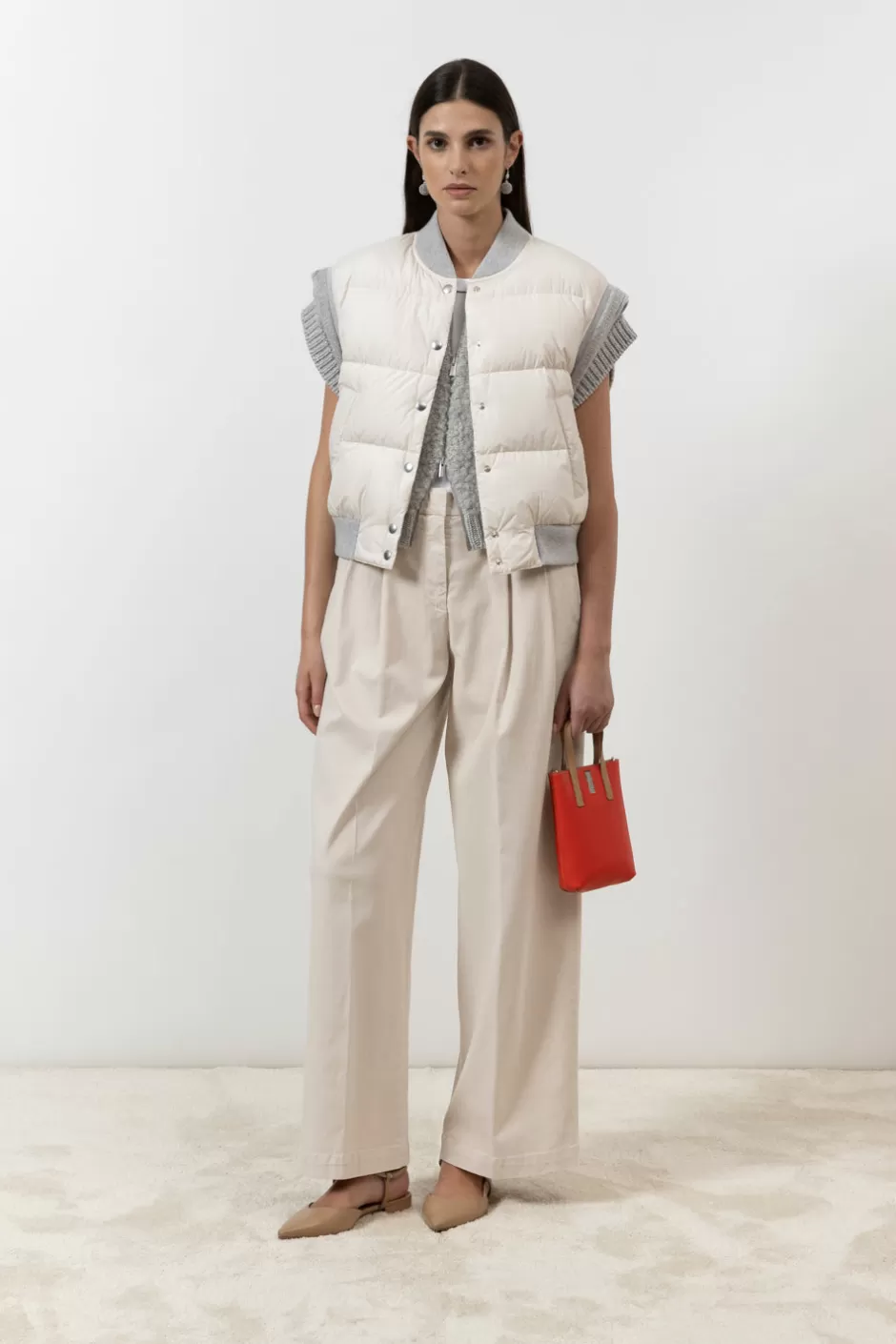 Pantaloni | Peserico Pantalone Con Pieghe In Gabardina Di Cotone Seta E Tencel Beige perla
