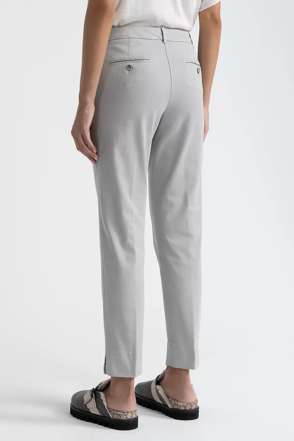 Pantaloni | Peserico Pantalone Iconic 4718 In Gabardina Di Cotone Seta E Tencel Grigio nebbia