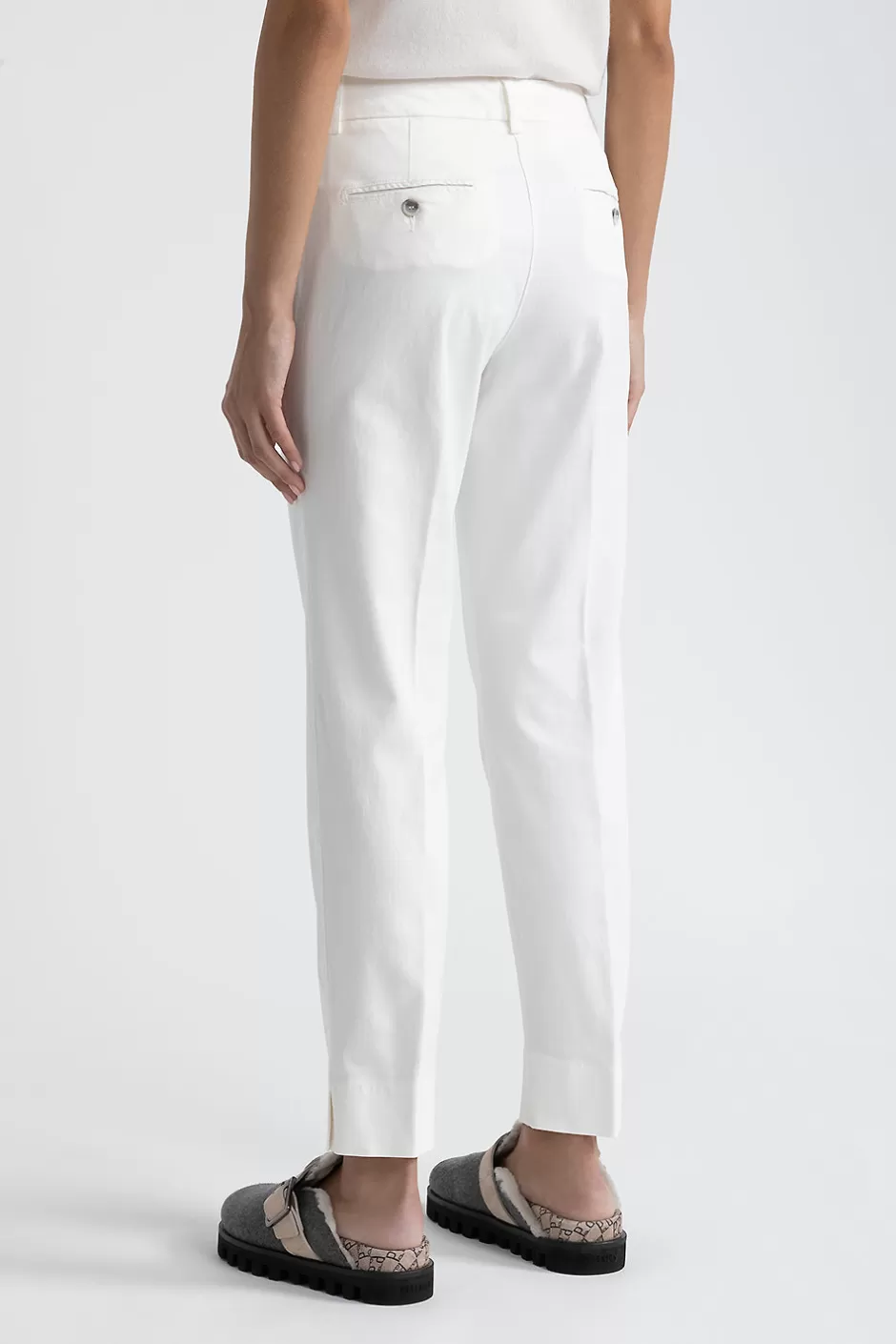 Pantaloni | Peserico Pantalone Iconic 4718 In Gabardina Di Cotone Seta E Tencel Bianco naturale