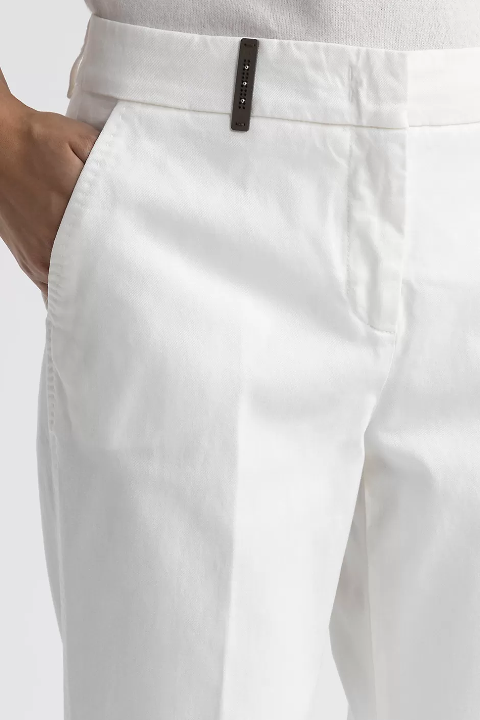 Pantaloni | Peserico Pantalone Iconic 4718 In Gabardina Di Cotone Seta E Tencel Bianco naturale