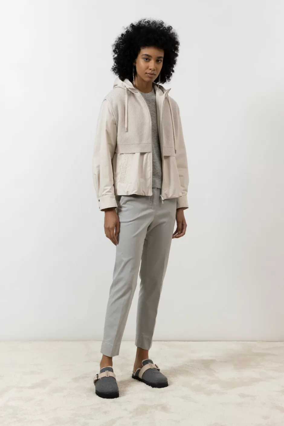 Pantaloni | Peserico Pantalone Iconic 4718 In Gabardina Di Cotone Seta E Tencel Grigio nebbia