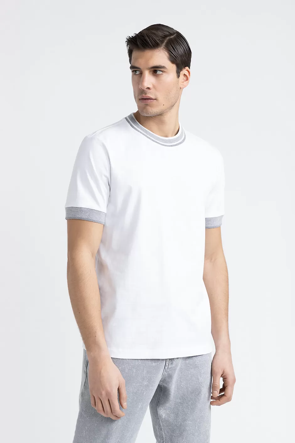 Polo E T-Shirt | Peserico T-shirt In Jersey Di Cotone Con Dettagli Tricot Bianco Puro