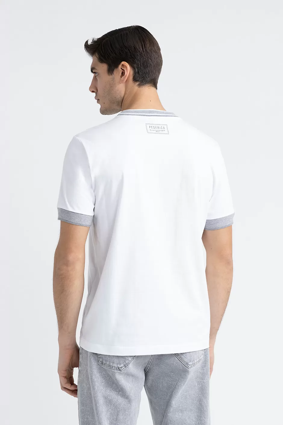 Polo E T-Shirt | Peserico T-shirt In Jersey Di Cotone Con Dettagli Tricot Bianco Puro